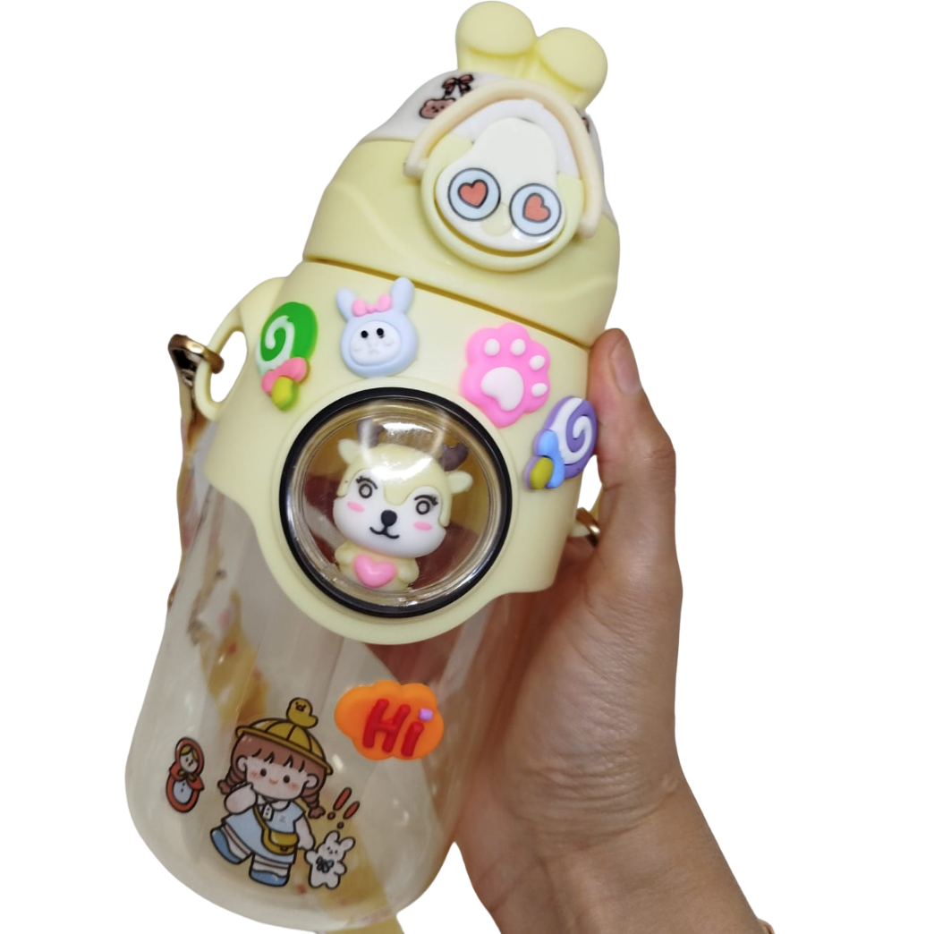 BOTELLA RIGIDA RABBIT * AMARILLO * 750 ML KAWAII SISTEMA DE PICO C/ STIICKERS PERSONALISABLE (EXCELENTE CALIDAD)