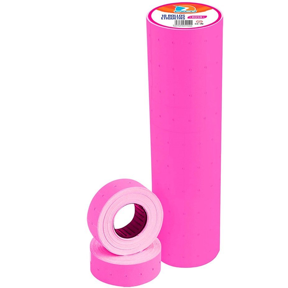 Rollo EZCO - ROSA ROLLO COMPLETO (x 10 UNIDADES) - para Maquina Etiquetadora de Precios **Extra Grande** Flúor