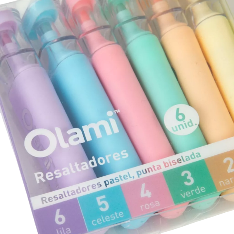 Resaltadores Olami * Pastel x 6 * Chatos (Calidad)