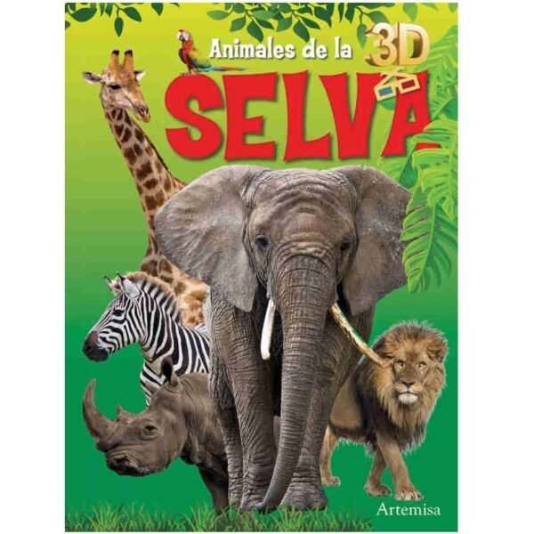 LIBROS 3D * ANIMALES DE LA SELVA CON STICKERS * 31x23 + LENTES 3D