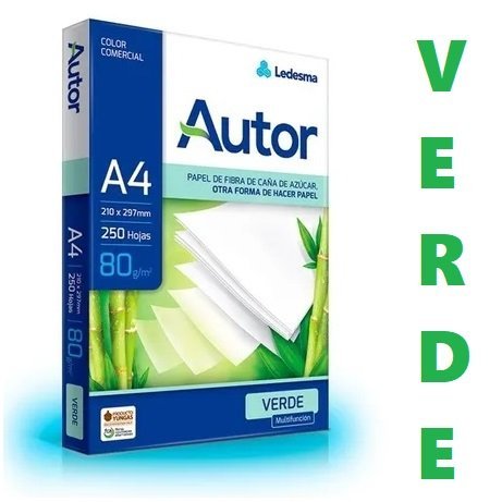 Resma de Papel x 250 hojas ---> COLOR VERDE <---- " Autor " A4 80 Gr (Hoja de Color)