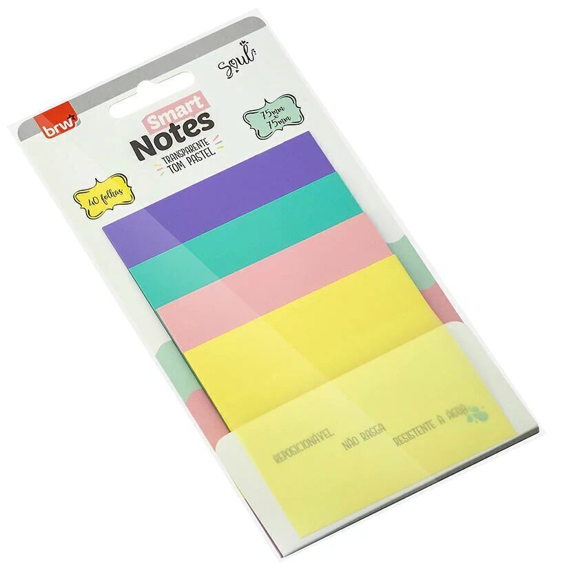 Notas Adhesivas BRW "PASTEL TRANSPARENTES" 75 x 75 - 4 COLORES - (TRANSPARENTES - RESALTADOR)