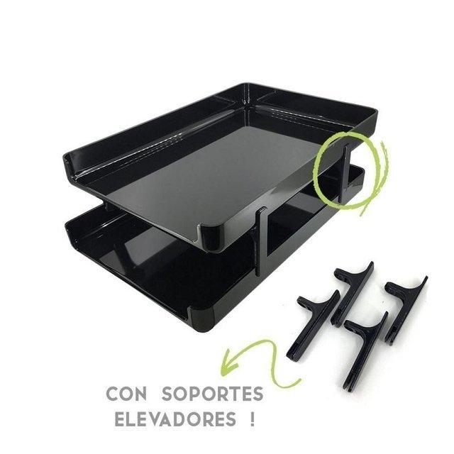 Bandejas DOBLE Pizzini // Negro // Oficio x 2 pisos Con separación