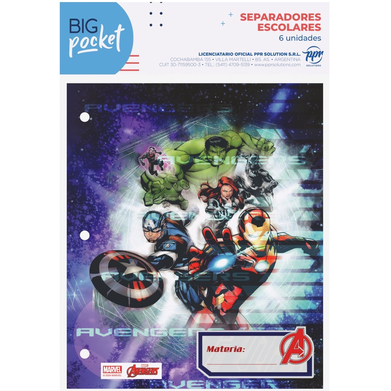 Separadores de Materias PPR "AVENGERS" Tamaño Escolar (Fantasia)