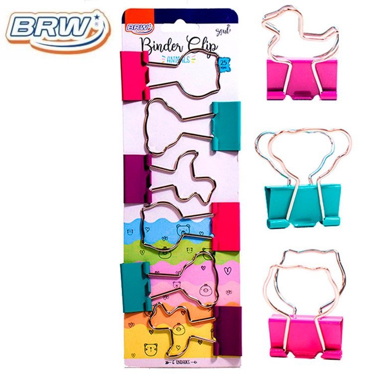 Binder Clip BRW "Animals" 25mm blíster x 6
