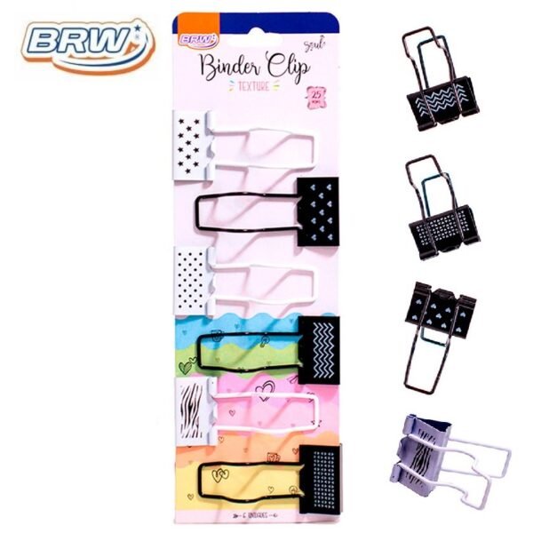 Binder Clip BRW "Texture" Neón 25mm blíster x 6 (Porta Lapicera)