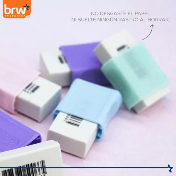 Goma de Borrar BRW * PASTEL * CON FUNDA PLASTICA (Excelente Agarre)