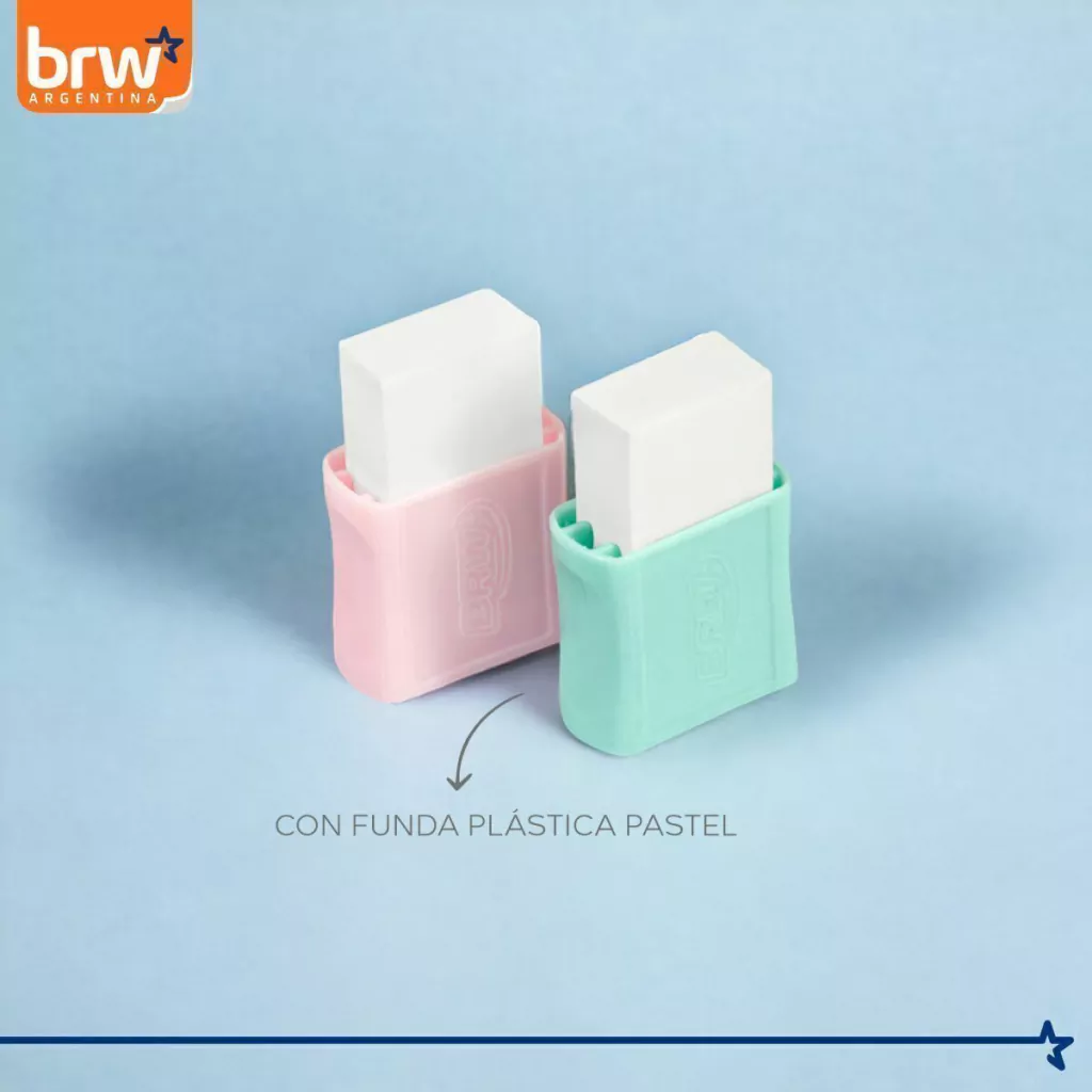 Goma de Borrar BRW * PASTEL * CON FUNDA PLASTICA (Excelente Agarre)