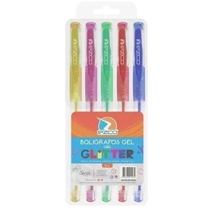 LAPICERAS EN GEL * GLITTER *  EZCO X 5 (BRILLO)