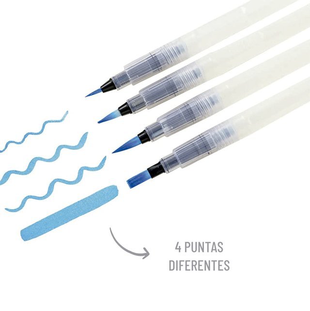 PINCELES CON DEPOSITO DE AGUA RECARGABLES x 4 (Fino, Medio , Grueso y Chato)