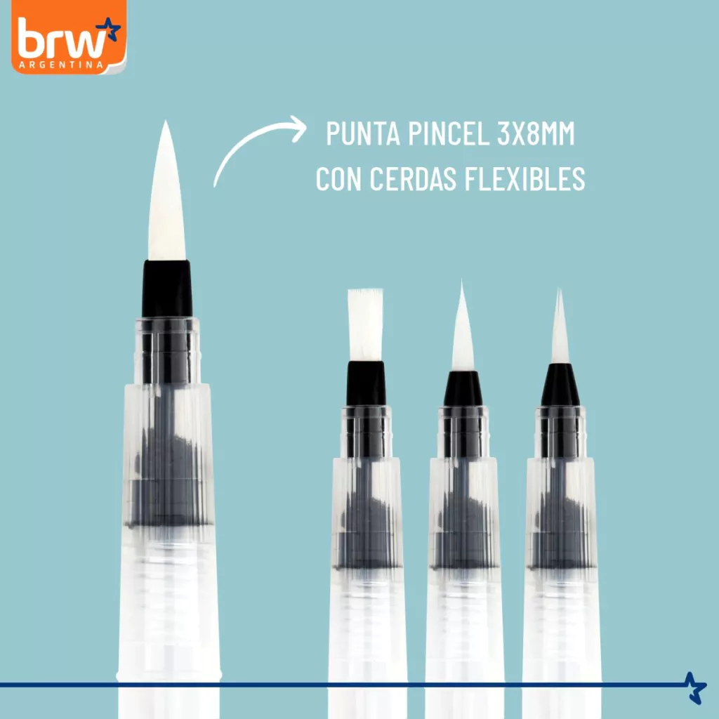 PINCELES CON DEPOSITO DE AGUA RECARGABLES x 4 (Fino, Medio , Grueso y Chato)