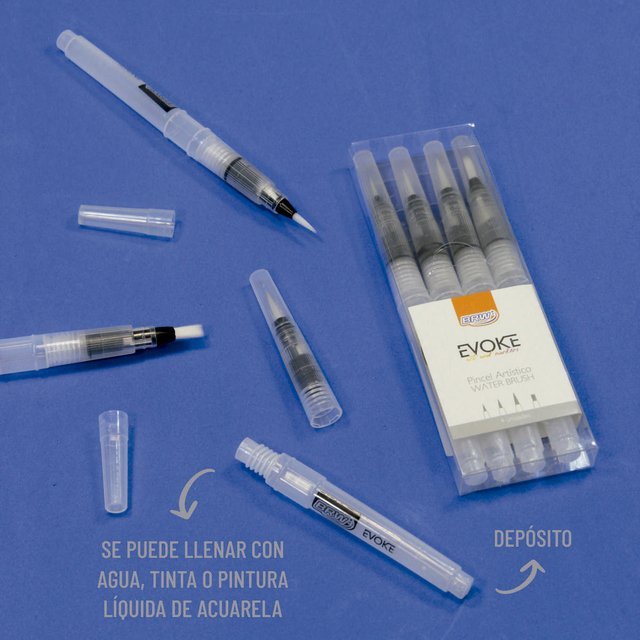 PINCELES CON DEPOSITO DE AGUA RECARGABLES x 4 (Fino, Medio , Grueso y Chato)