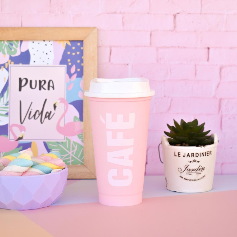 Vaso "Café ROSA PASTEL" con Tapa (Linea ECO) 500cc
