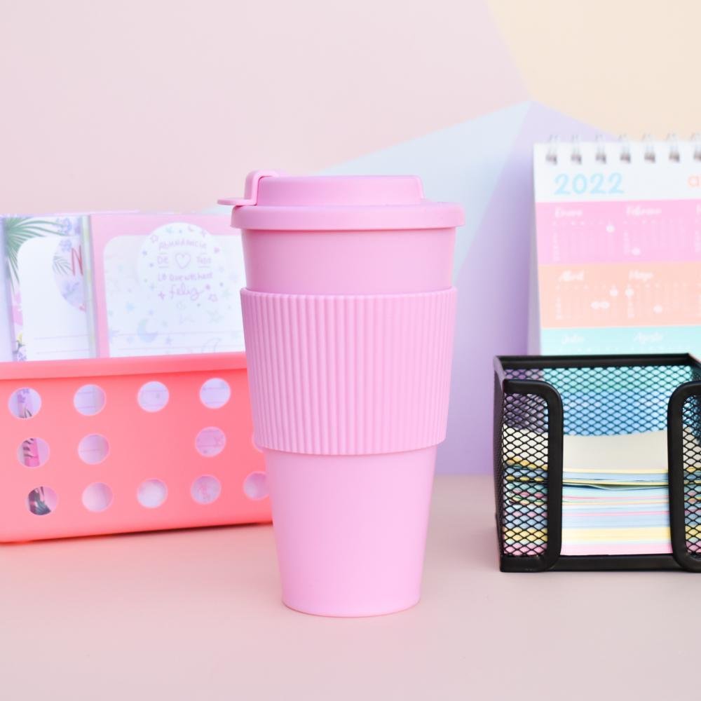 VASO SILIC0NA * COFFEE ROSA C/ AGARRE * TAPA C/ TRABA CAFE