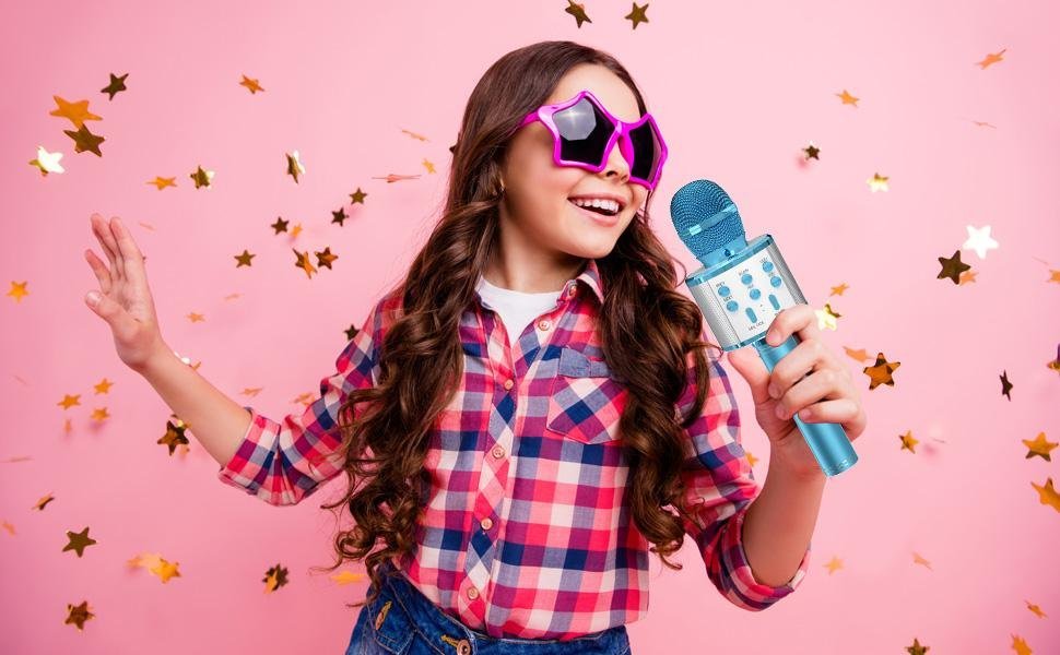 Micrófono Bluetooth Karaoke " CELESTE " C/ Parlante Incluido + Función Remix WS - 858