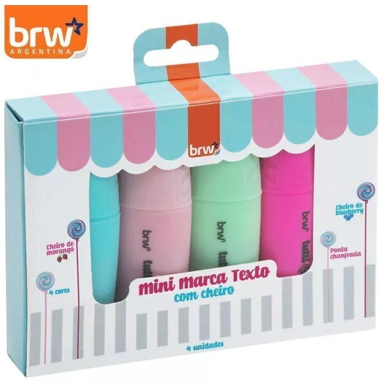 Mini Resaltadores BRW * Con AROMAS * x 4 unidades (Pastel y Flúo) P/ REGALO