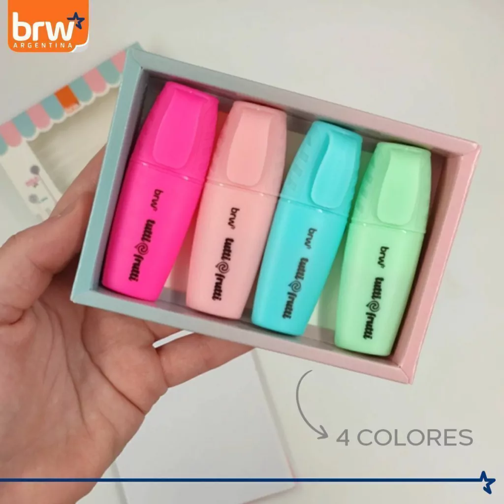 Mini Resaltadores BRW * Con AROMAS * x 4 unidades (Pastel y Flúo) P/ REGALO
