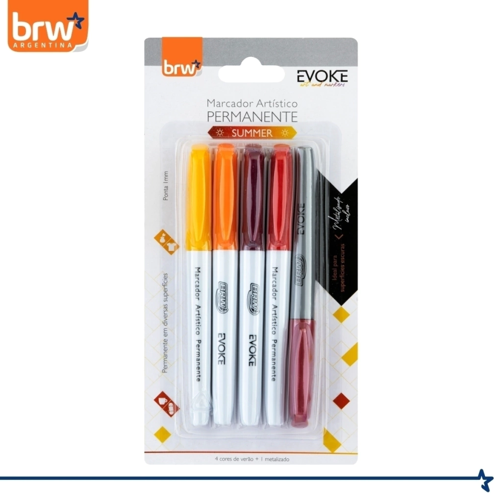 MARCADORES INDELEBLE BRW **SUMMER** x 5 - PUNTA FINA - (Incluye 1 metalizado)