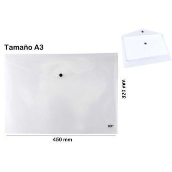 Sobre Plástico cierre c/ Botón "Rideo TRANSPARENTE " tamaño A3 (Extra grande)