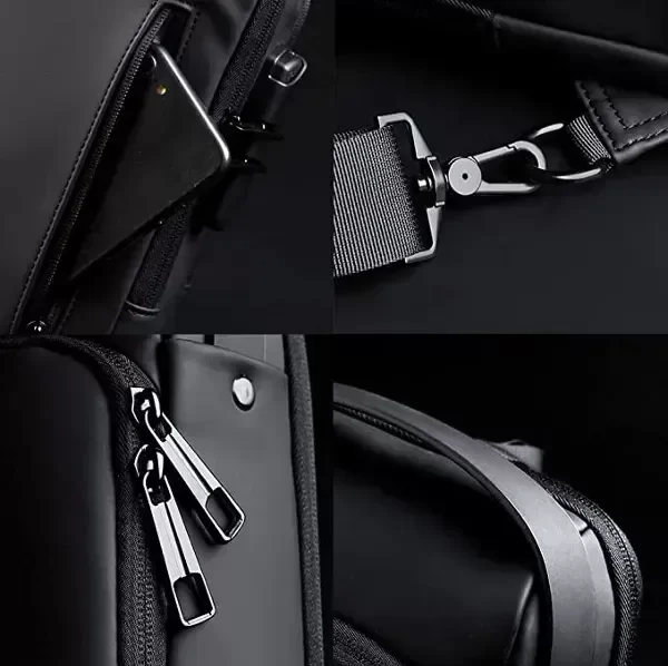 Pechera Cruzada de Seguridad * Negra Antirrobo * Reforzada + USB + Candado de combinación