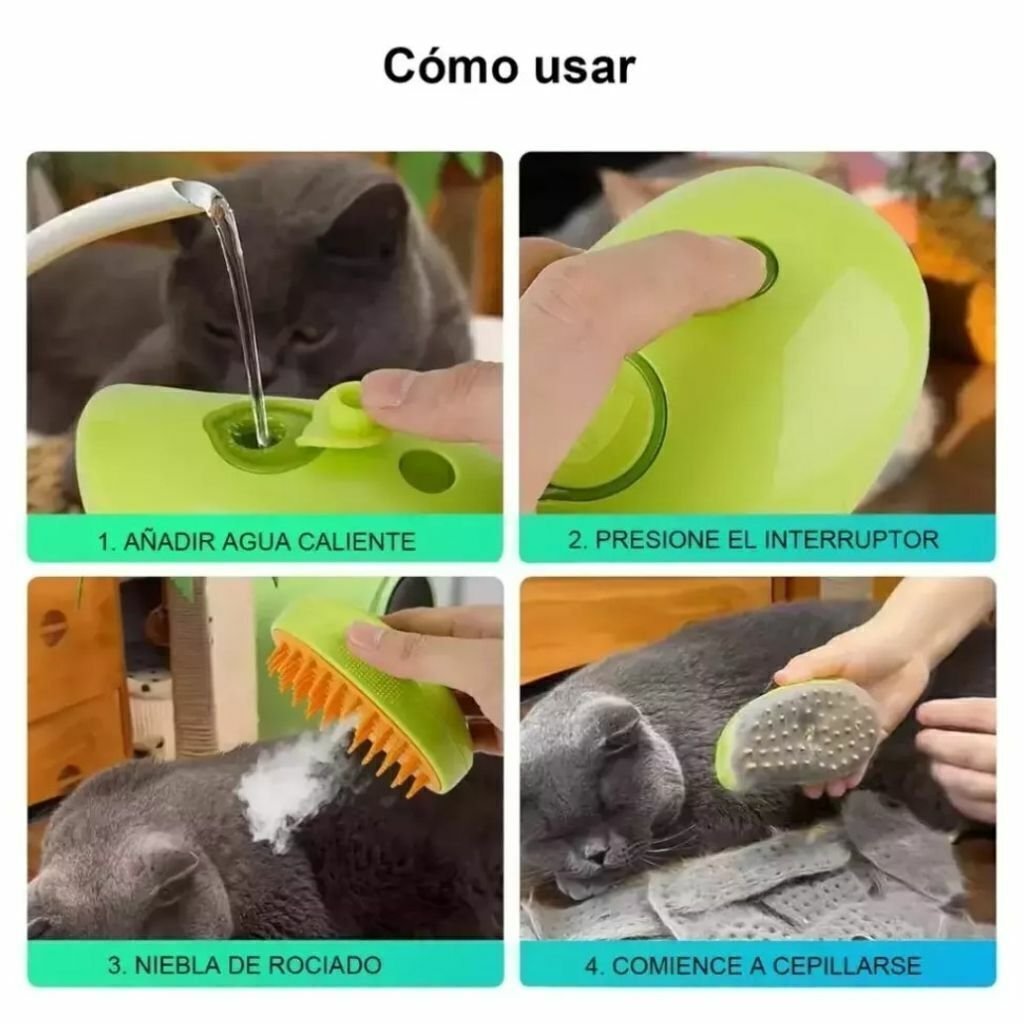Cepillo para Mascotas - Vapor - Masajeador - Limpieza y Cuidado Animal RECARGABLE