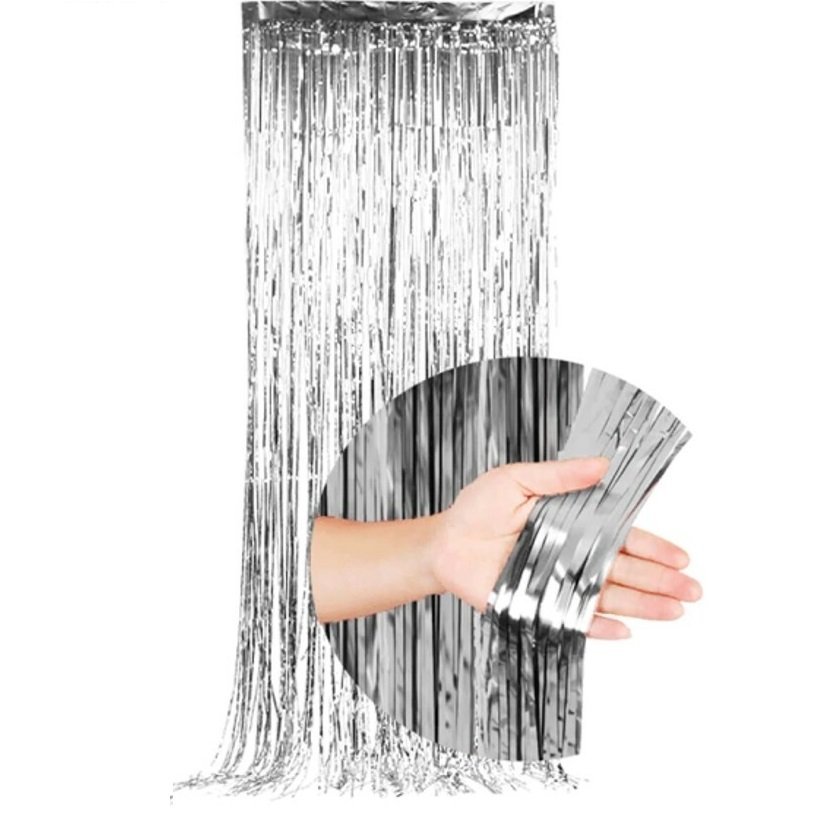 CORTINA LLUVIA * PLATEADO* METALIZADA FOIL FRINGE CURTAIN