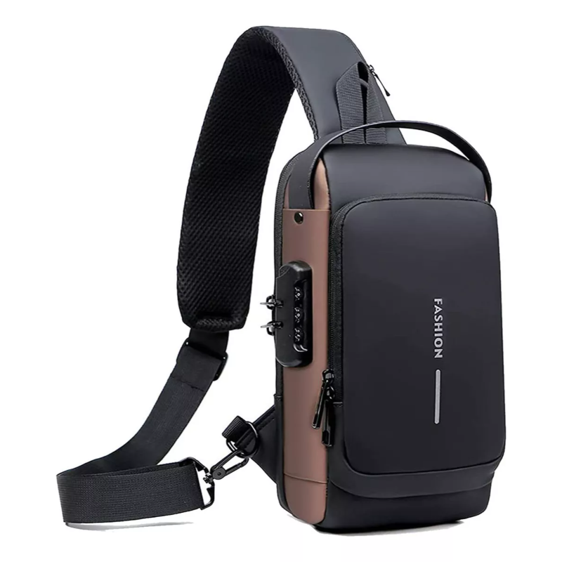 Pechera Cruzada de Seguridad * Negro Combinado Antirrobo * Reforzada + USB + Candado de combinación