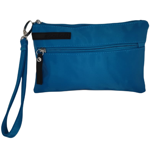 CARTUCHERA MEDIANA "SCANSAFE AZUL VERDOSO" DOBLE CIERRE