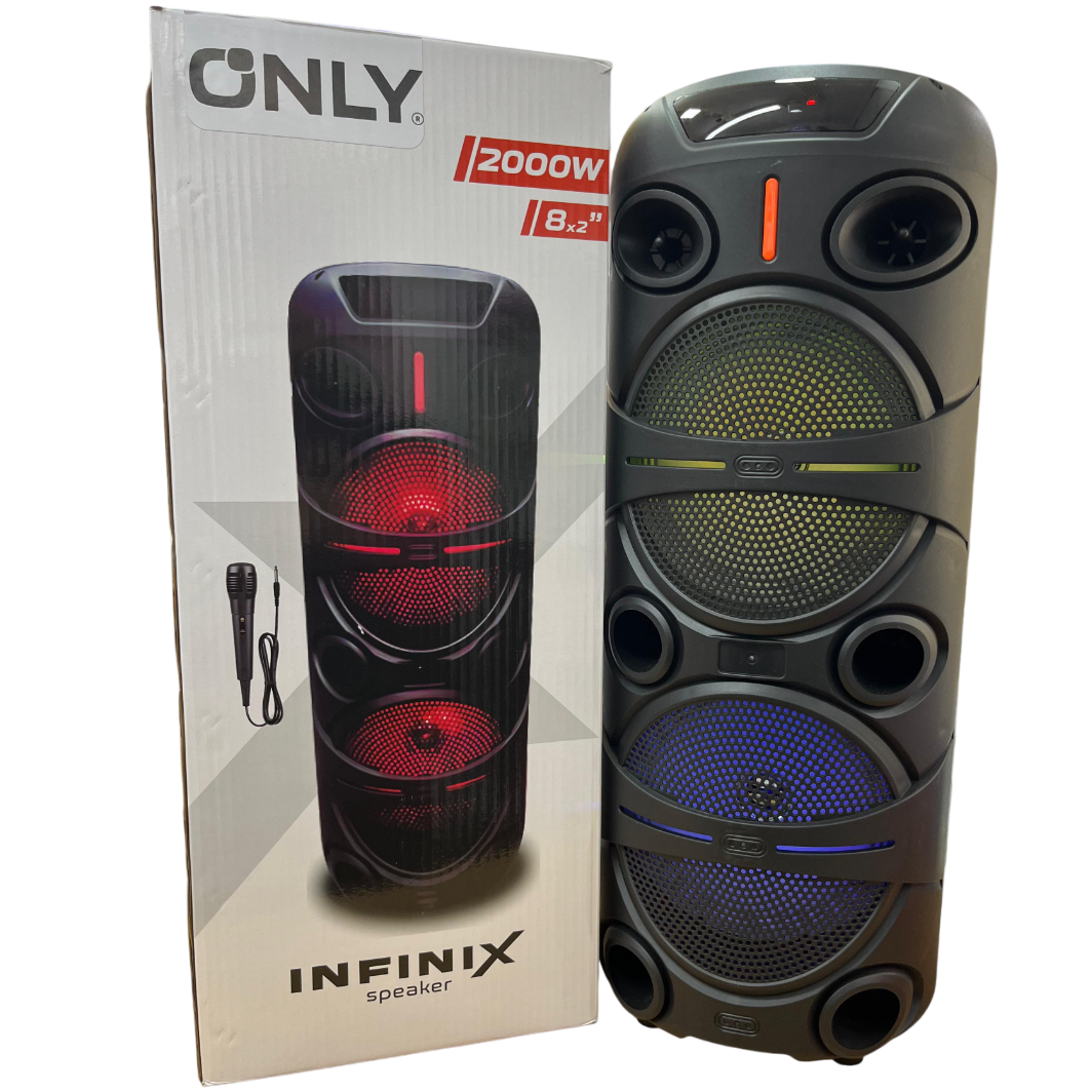 Parlantes Torre ONLY " INFINIX 8" x 2 " 2000W - KARAOKE (INCLUYE MICROFONO) C/ LUCES Bluetooth Inalámbrico (PREMIUM)