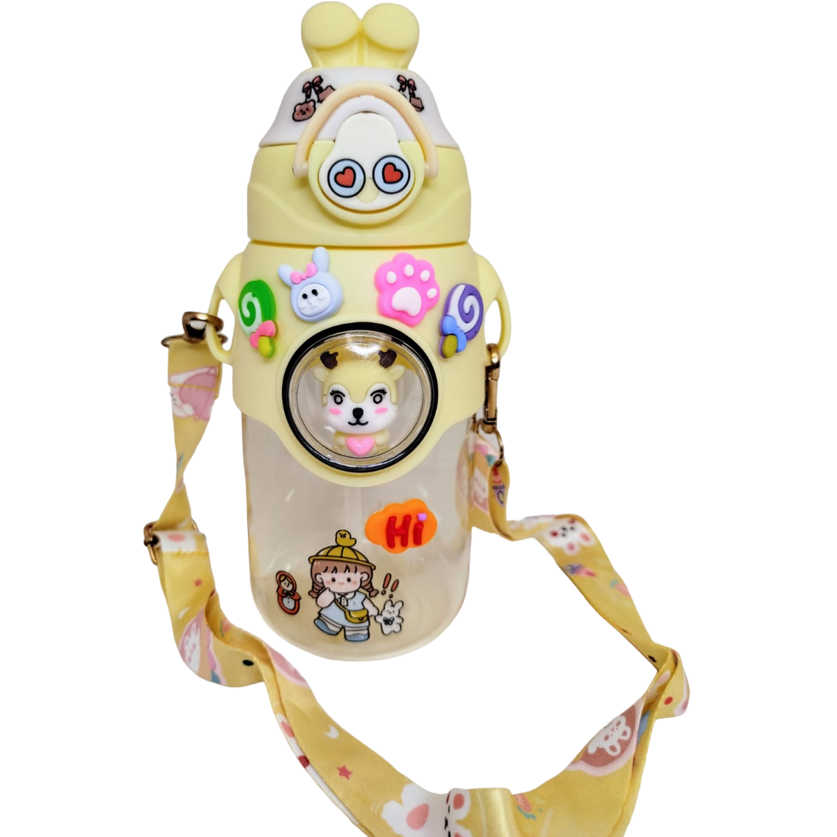 BOTELLA RIGIDA RABBIT * AMARILLO * 750 ML KAWAII SISTEMA DE PICO C/ STIICKERS PERSONALISABLE (EXCELENTE CALIDAD)