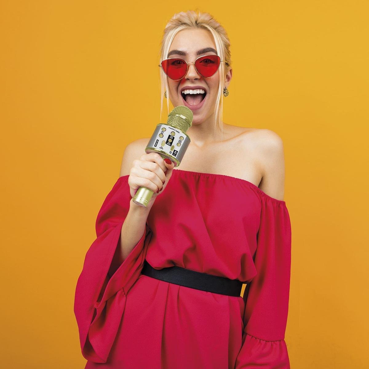 Micrófono Bluetooth Karaoke " DORADO " C/ Parlante Incluido + Función Remix WS - 858