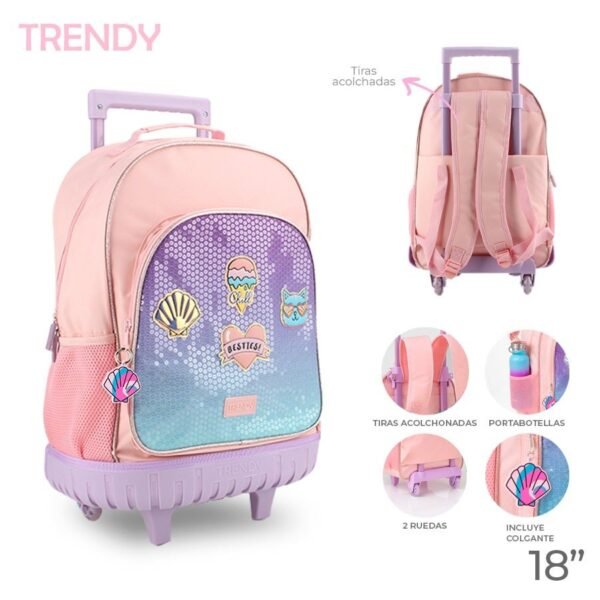 Mochila Con Carro * TRENDY LENTEJUELAS * 18" Pulgadas Escolar Reforzada -Calidad-