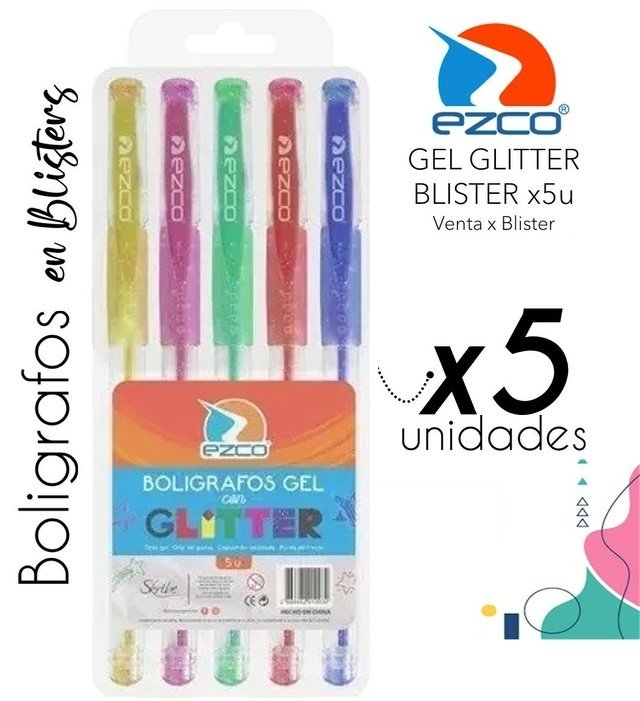 LAPICERAS EN GEL * GLITTER *  EZCO X 5 (BRILLO)