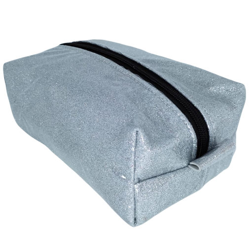 CARTUCHERA GIGANTE "PLATEADO C/ BRILLO" DOBLE FORRO (REFORZADA)