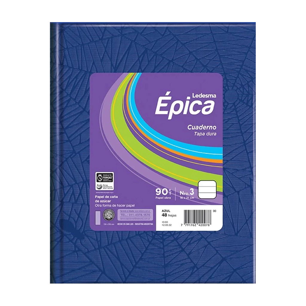 Cuaderno Tapa Dura Forrado Araña / Azul / EPICA 50 HOJAS RAYADO (TAMAÑO GRANDE N°3 / A3) 19x24 (Hoja de 90 gr)