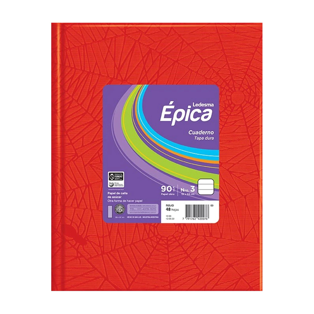 Cuaderno Tapa Dura Forrado Araña / Rojo / EPICA 50 HOJAS RAYADO (TAMAÑO GRANDE N°3 / A3) 19x24 (Hoja de 90 gr)