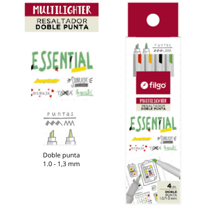 Resaltadores Filgo x4 "ESSENTIAL" MULTILIGHTER **Doble Punta** (NUEVOS)