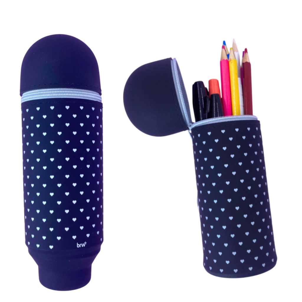 Cartucheras de Silicona Tubo Vertical - Corazones Negro - BRW Porta Lápices de escritorio Extensible