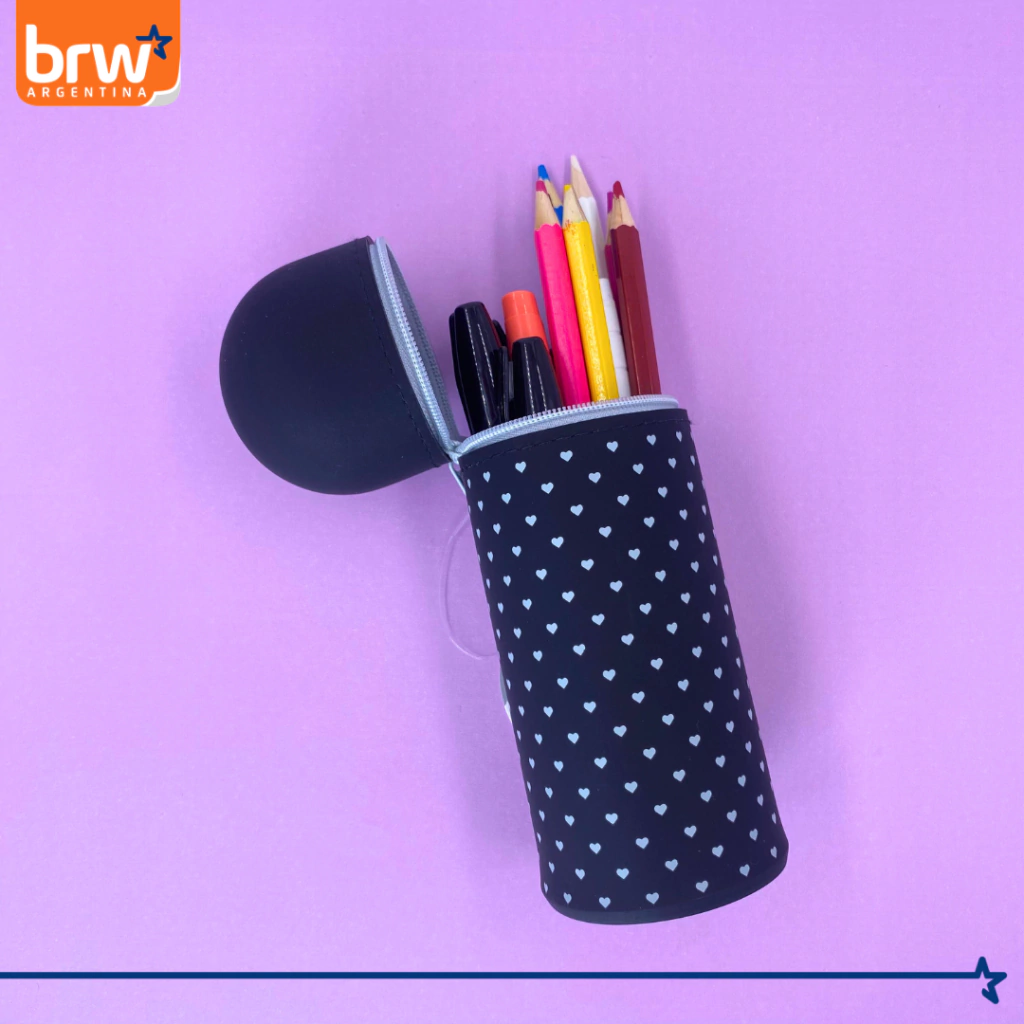 Cartucheras de Silicona Tubo Vertical - Corazones Negro - BRW Porta Lápices de escritorio Extensible