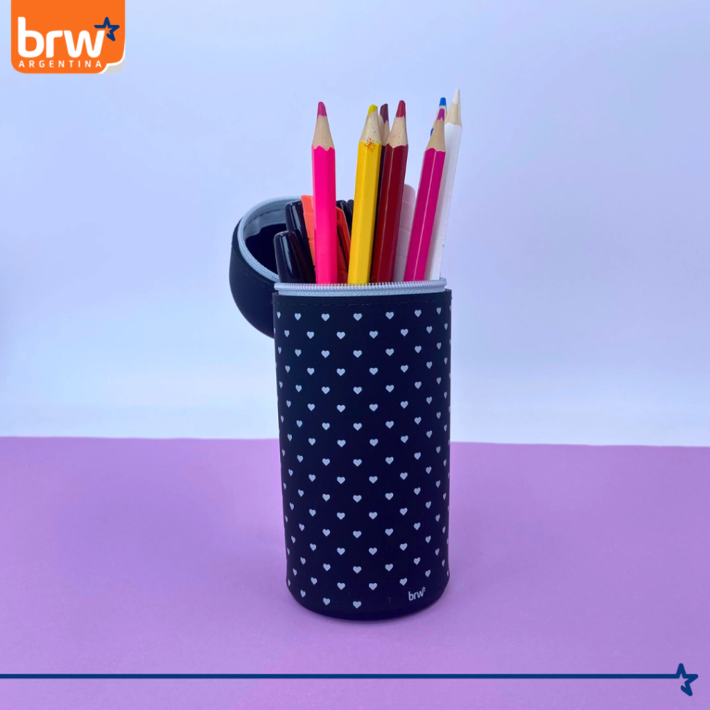 Cartucheras de Silicona Tubo Vertical - Corazones Negro - BRW Porta Lápices de escritorio Extensible