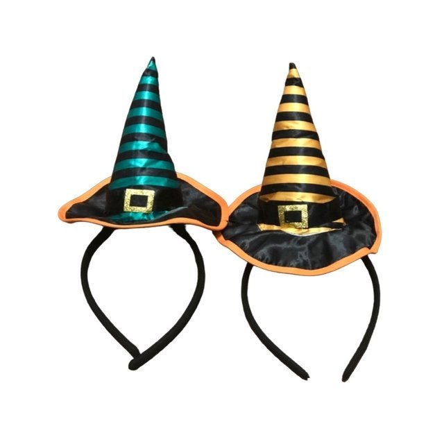 VINCHA GORRO DE BRUJA HALLOWEEN * Dorado c/ Negro *
