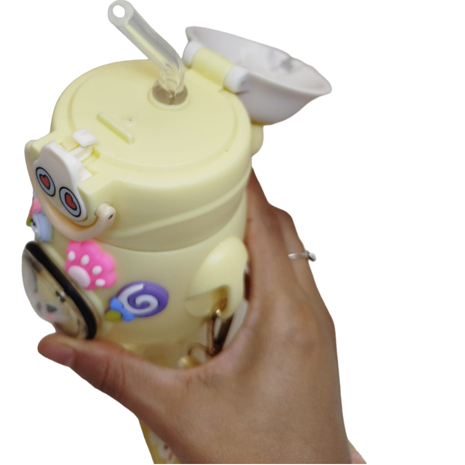 BOTELLA RIGIDA RABBIT * AMARILLO * 750 ML KAWAII SISTEMA DE PICO C/ STIICKERS PERSONALISABLE (EXCELENTE CALIDAD)