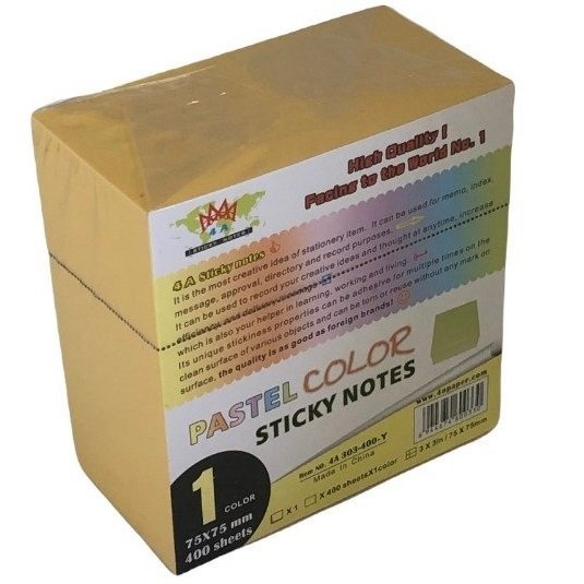 TACO de Notas Adhesivas Coxi 76 x 76 "AMARILLO PASTEL" (400 unidades)