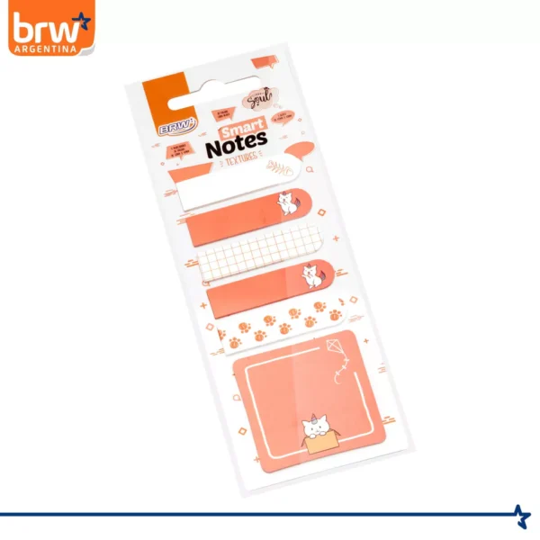 Set BRW "TEXTURES GATITO CORAL" Notas Adhesivas + Señaladores de Paginas