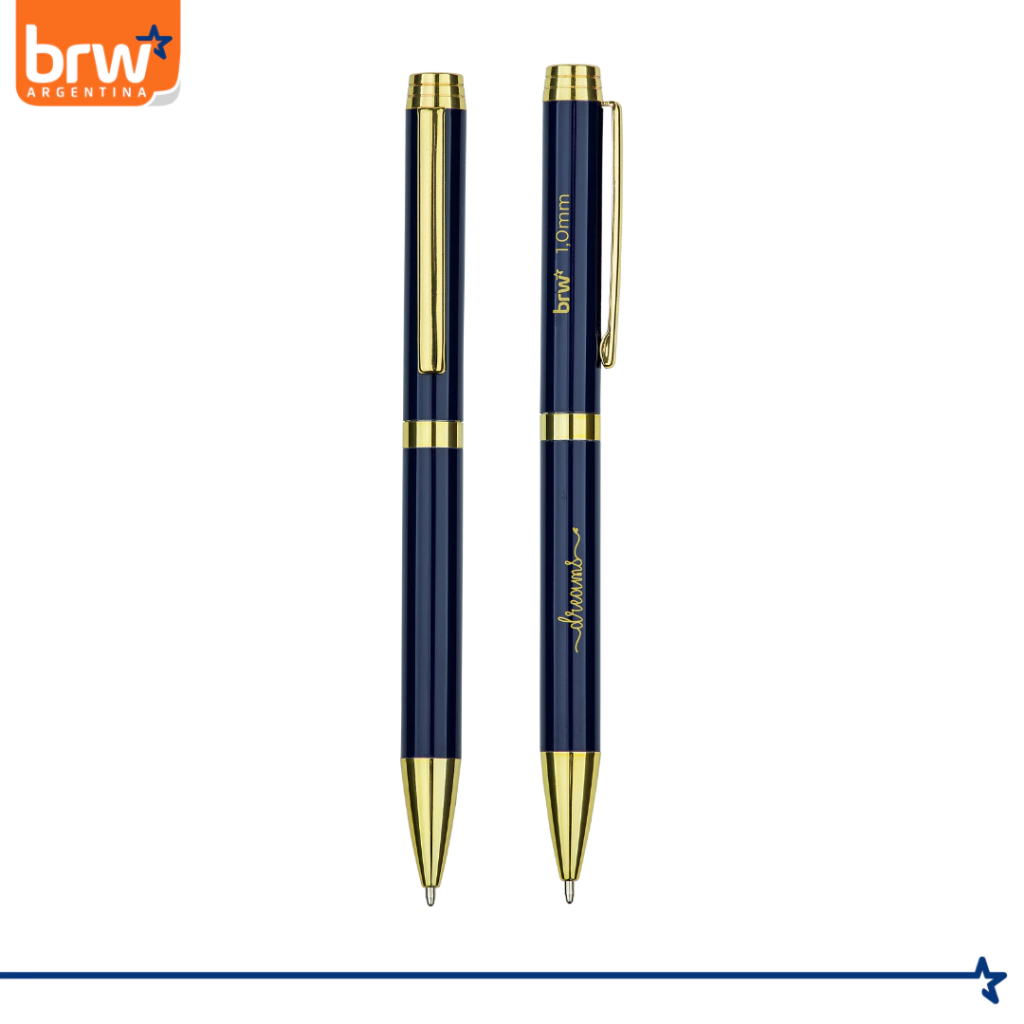Lapiceras Metálicas * Con Caja de Regalo * Azul C/ Dorado PREMIUM
