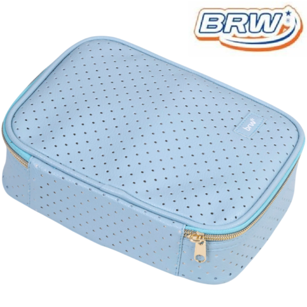 CARTUCHERAS 100 Lápices BRW ** CELESTE PERFORADA **  1 Cierre c/ Divisiones Internas - PREMIUM Reforzada