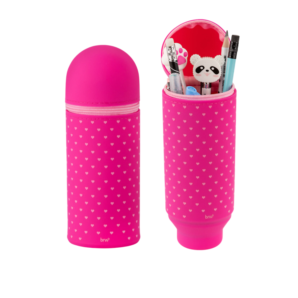 Cartucheras de Silicona Tubo Vertical - Corazones Fucsia - BRW Porta Lápices de escritorio Extensible