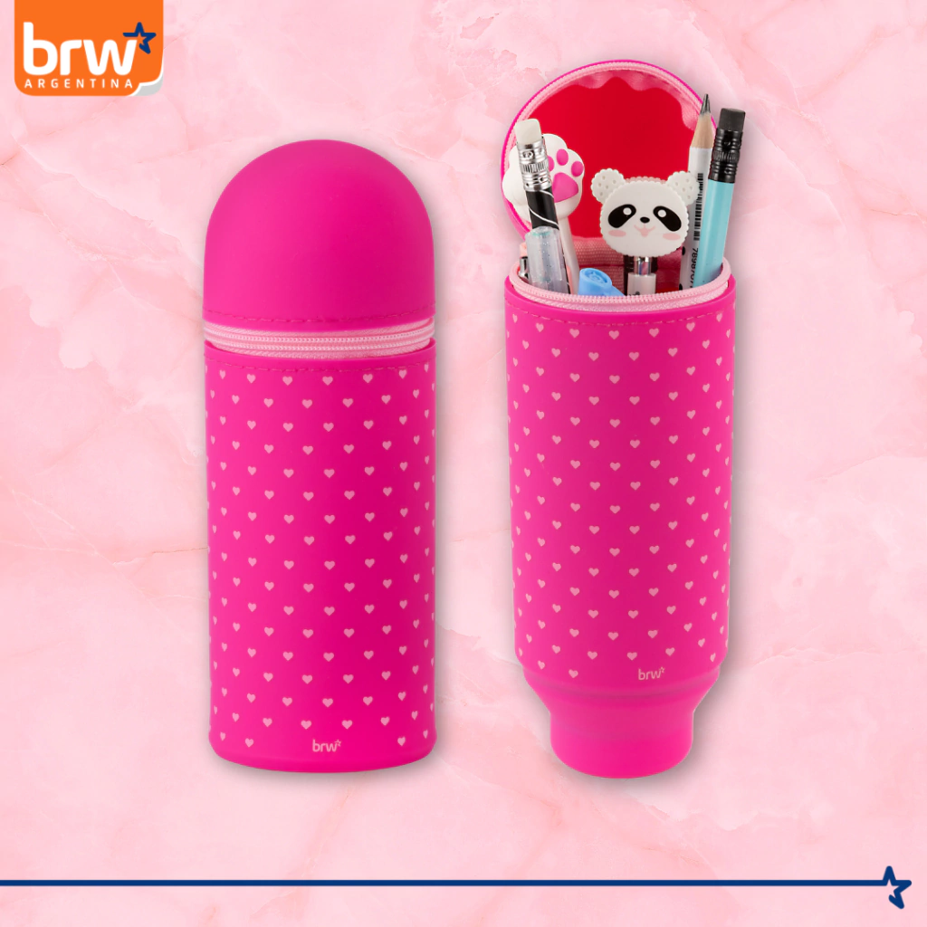 Cartucheras de Silicona Tubo Vertical - Corazones Fucsia - BRW Porta Lápices de escritorio Extensible
