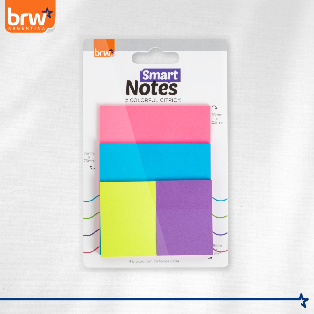 Notas Adhesivas BRW * COLORFUL CITRIC * 4 Colores