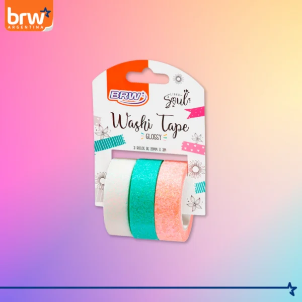CINTAS DECORATIVAS BRW " WT0100 X 3 UNIDADES GLITTER " 3 MTS WASHI TAPE